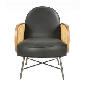 Attraktiver französischer Ledersessel Echtleder "Fauteuil Rund" Black Vintage