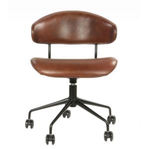 Attraktiver französischer Drehstuhl Vintage Echtleder Braun Vintage