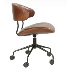 Attraktiver französischer Drehstuhl Vintage Echtleder Braun Vintage