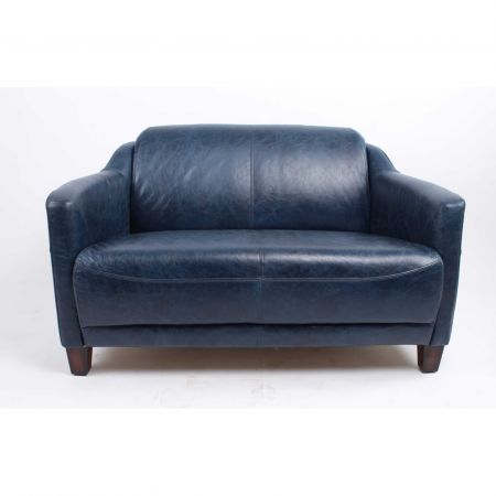 Ledersofa Retro Sofa Echtleder "Gentleman's Blue Sofa"