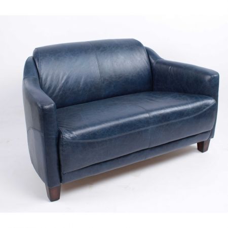 Ledersofa Retro Sofa Echtleder "Gentleman's Blue Sofa"