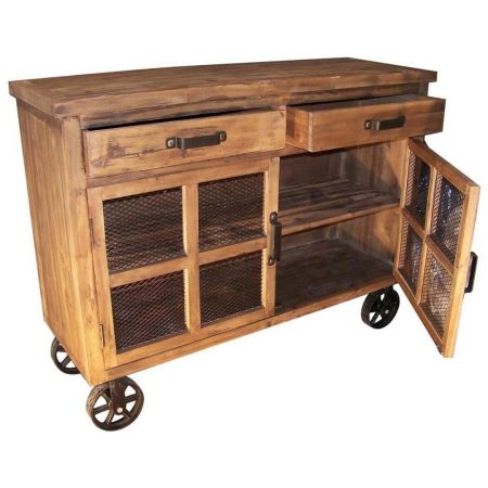 "Mary" Sideboard aus Massivholz und robusten Metallelementen im Landhausstil