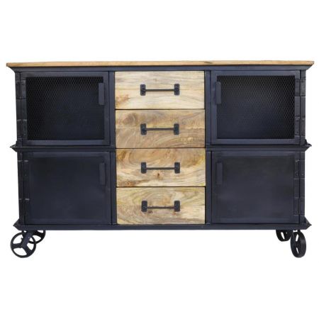 "Isabella" Sideboard aus Massivholz und robusten Metallelementen im Industrial Style