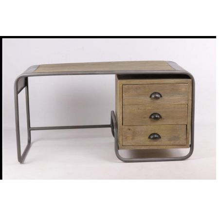 "Vinnie" Büroschreibtisch aus Massivholz und einem robusten Metallrahmen im Industrial Style