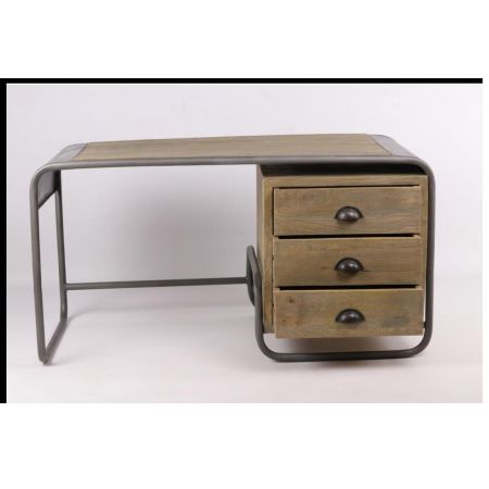 "Vinnie" Büroschreibtisch aus Massivholz und einem robusten Metallrahmen im Industrial Style