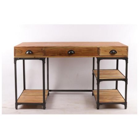 "Tillie" Büroschreibtisch aus Massivholz und einem robusten Metallrahmen im Industrial Style