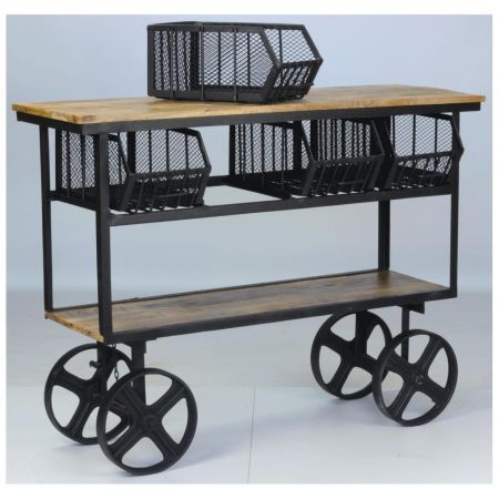 "Gilbert" Beistelltisch mit Massivholzelementen und einem robusten Metallrahmen im Industrial Style