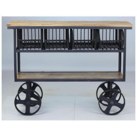 "Gilbert" Beistelltisch mit Massivholzelementen und einem robusten Metallrahmen im Industrial Style