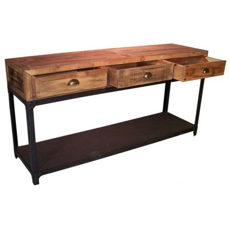 "Grand Frances" Konsolentisch aus Massivholz und robusten Metallelementen im Industrial Style