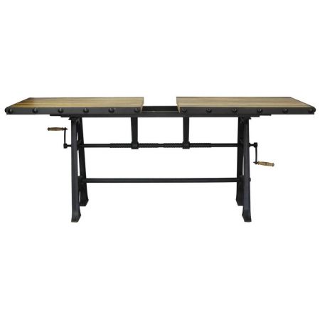 "Tate" Industrial Style Esstisch mit Kurbeln, vergrößerbar, Mangoholz und Metallrahmen