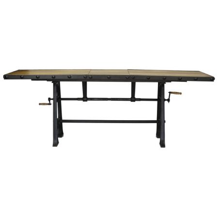 "Tate" Industrial Style Esstisch mit Kurbeln, vergrößerbar, Mangoholz und Metallrahmen