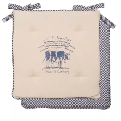 Clayre & Eef Lait De Vache Stuhlkissen Kissen Wendemuster blau MIT INLETT ca. 40 x 40 cm