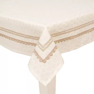 Clayre & Eef Tischdecke mit Herzmuster natur 150x250cm