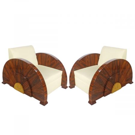 MORRIS Art déco Sessel / Fauteuil "Coucher du Soleil" in Mahagoni