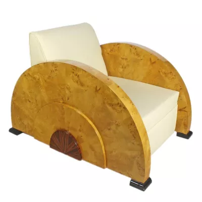 MORRIS Art déco Sessel / Fauteuil "Lever du Soleil" in Wurzelholz