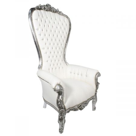 Morris Barock Hochzeitssessel Silber-Weiß