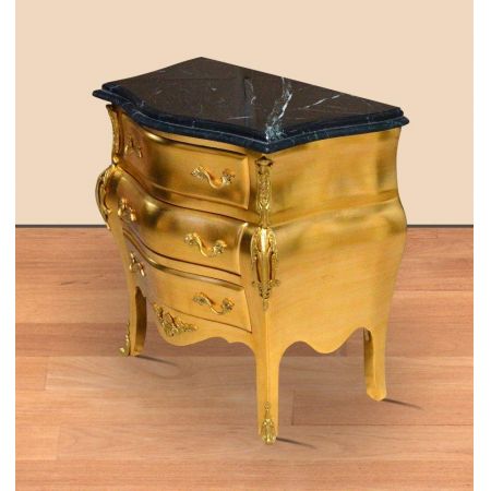 Morris Barock-Kommode in Gold mit schwarzem Marmor