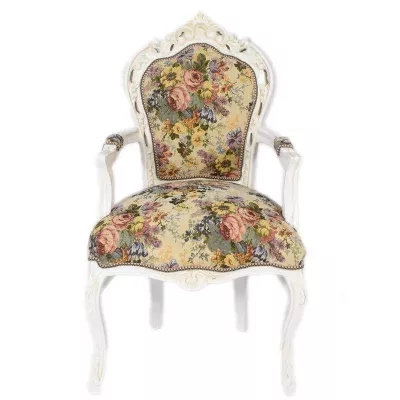 Morris Barock Armlehne Blumen Motiv Weiss