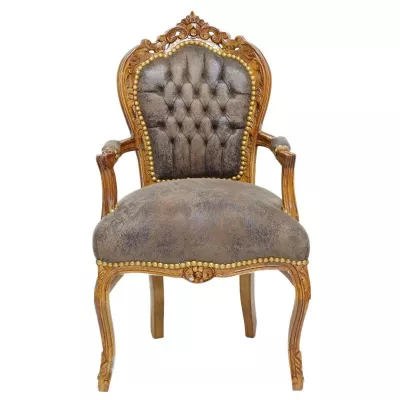 Morris Barock Amrlehne Braun Leder Mahonie
