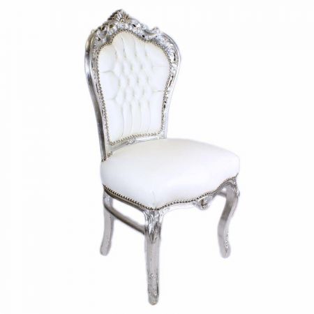 Morris Barock Stuhl Weiss Leder Silber