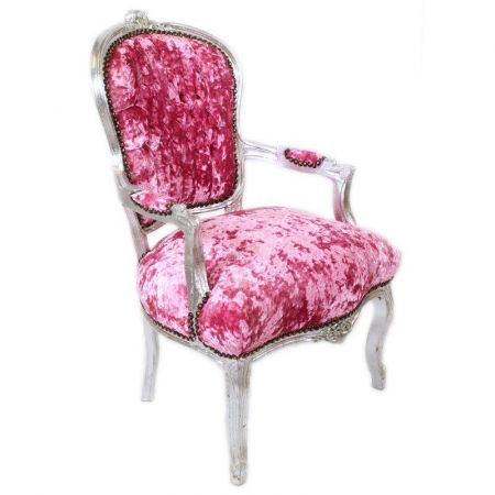 Morris Barock Stil Stuhl "Geneva" mit Armlehnen, Velours in Pink