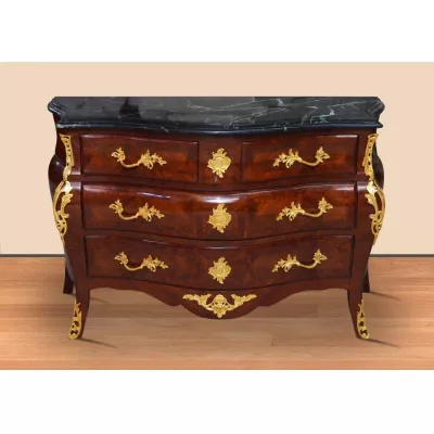 Morris breite Marmor Barock-Kommode in Braun-Schwarz