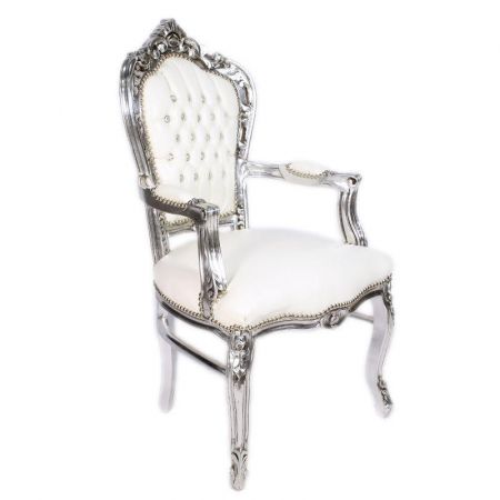 Morris Barock Armlehne Silber Weiss Kristal