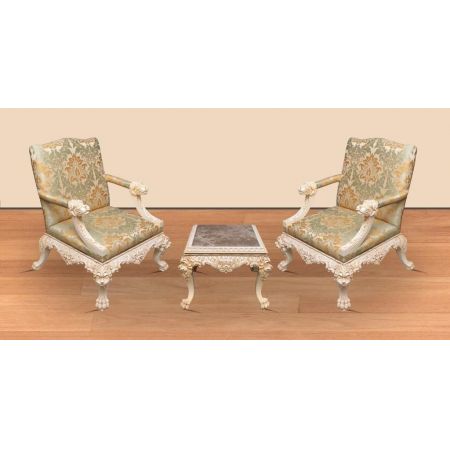 Morris Barock-Sessel Set Asiatischer Dschungel (Creme Weiß)