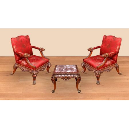 Morris Mahagoni Barock-Sessel Set Asiatischer Dschungel