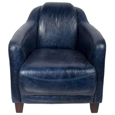Schöner französischer Retro Sessel Echtleder Ledersessel "Blue Gent" Sofort Lieferbar