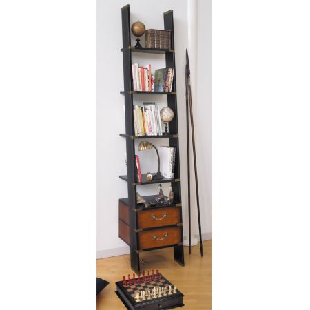 Authentic Models Bücherrei Leiter, Bücherschrank, Bücherregal aus Holz, Dekorationsregal in schwarz MF068