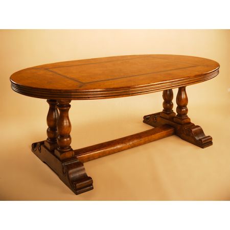 Refectory Table - Inlayd Oval Top - Twin Column