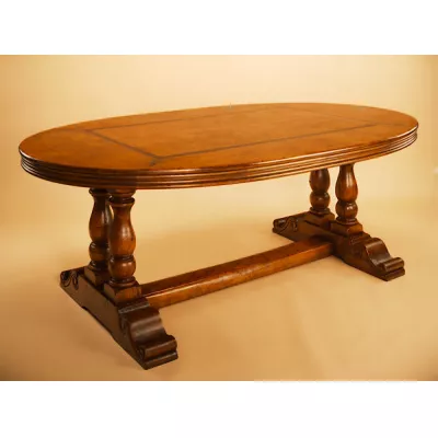 Refectory Table - Inlayd Oval Top - Twin Column