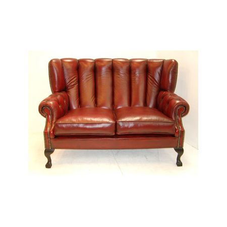 Chesterfield Ledersofa "Pamela Fluted Back" 2-Sitzer