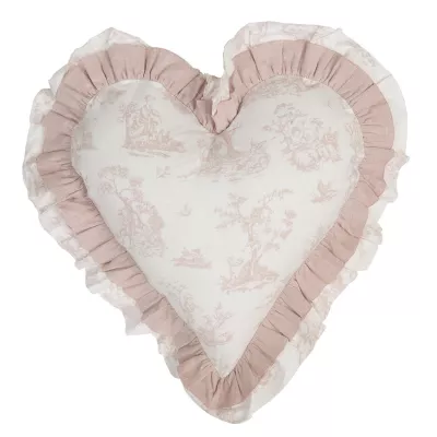 Clayre & Eef Kissen Herz mit rosa Rüsche 40*40cm