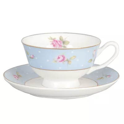 Clayre & Eef Kaffeetasse Tasse mit Untertasse Blau