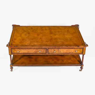 Englischer Sofatisch "Marcus" mit Schubladen, Burr Walnut Couchtisch
