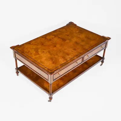 Englischer Sofatisch "Marcus" mit Schubladen, Burr Walnut Couchtisch