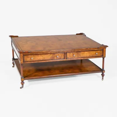 Englischer Sofatisch "Marcus" mit Schubladen, Burr Walnut Couchtisch