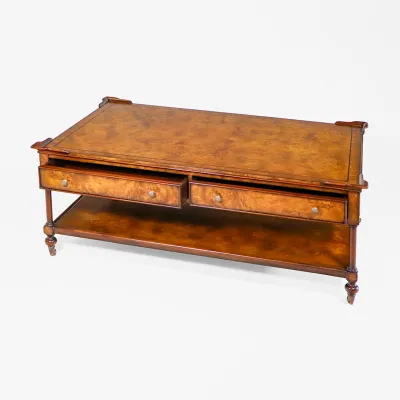 Englischer Sofatisch "Marcus" mit Schubladen, Burr Walnut Couchtisch