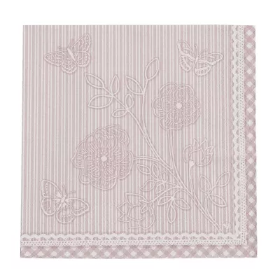 Clayre & Eef 20 Stripes and Butterflies Papierservietten Rosa ca. 33 x 33 cm