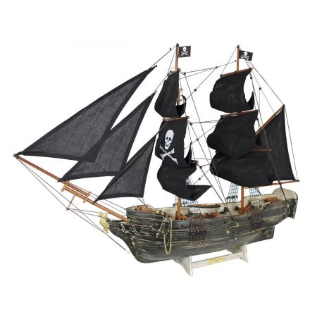 Piratenschiff, Holz mit Stoffsegel, auf alt gemacht, L: 78cm, H: 60cm