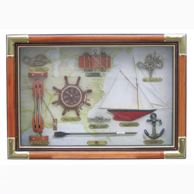 Maritim by Morris Knotentafel hinter Glas, Holz/Messing, 47,5x33cm - Knotennamen in ENGLISCH