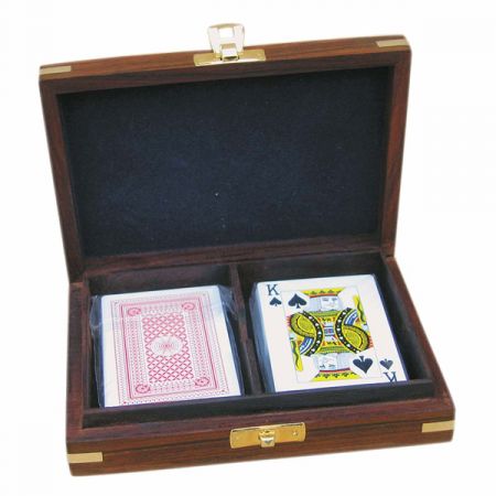 Spielkartenbox, Holz, inklusive doppeltes Kartenspiel, 15,5x11,5x4cm