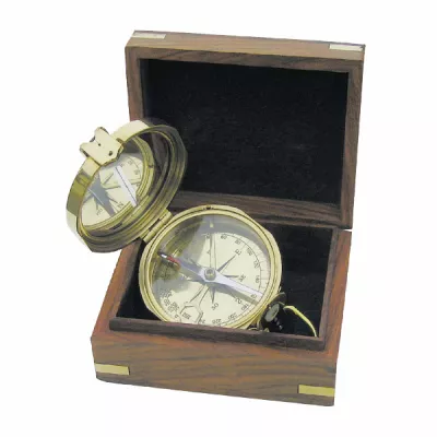 Maritim by Morris Kompaß, Messing, Ø: 7,5cm, in der Holzbox
