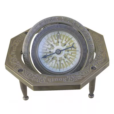 Maritim by Morris Kompass, oktagonal, Messing antik, 10x10x4cm