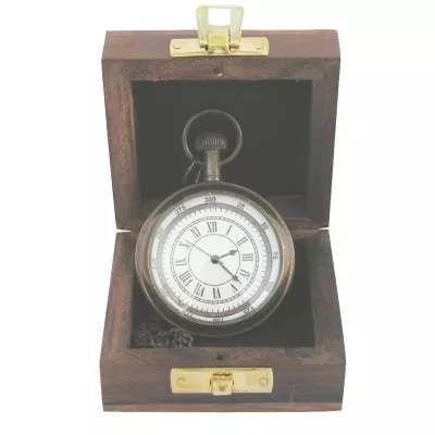 Maritim by Morris Taschenuhr mit Kette, Messing antik, Quarzwerk, Ø: 5,5cm, in der Holzbox