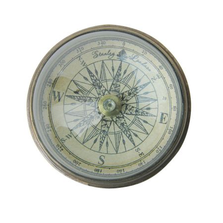 Kompass mit Domglas, Messing antik, Ø: 6cm, H: 3cm