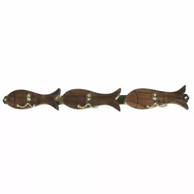 Maritim by Morris Hakenleiste - Fische, 3 Doppelhaken, Messing/Holz, 51x5,5x3cm