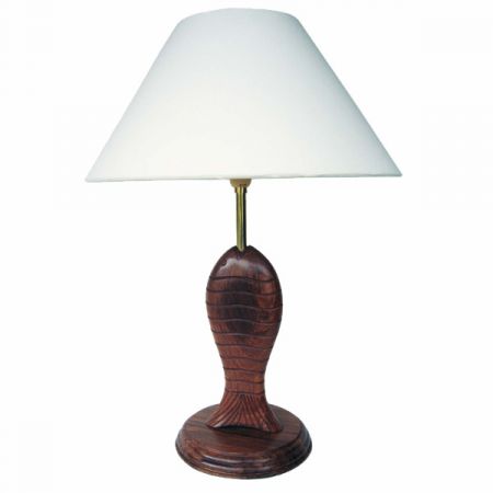 Lampe - Fisch, elektrisch 230V, E14, Holz/Messing, H: 50cm, Ø: 17/35cm